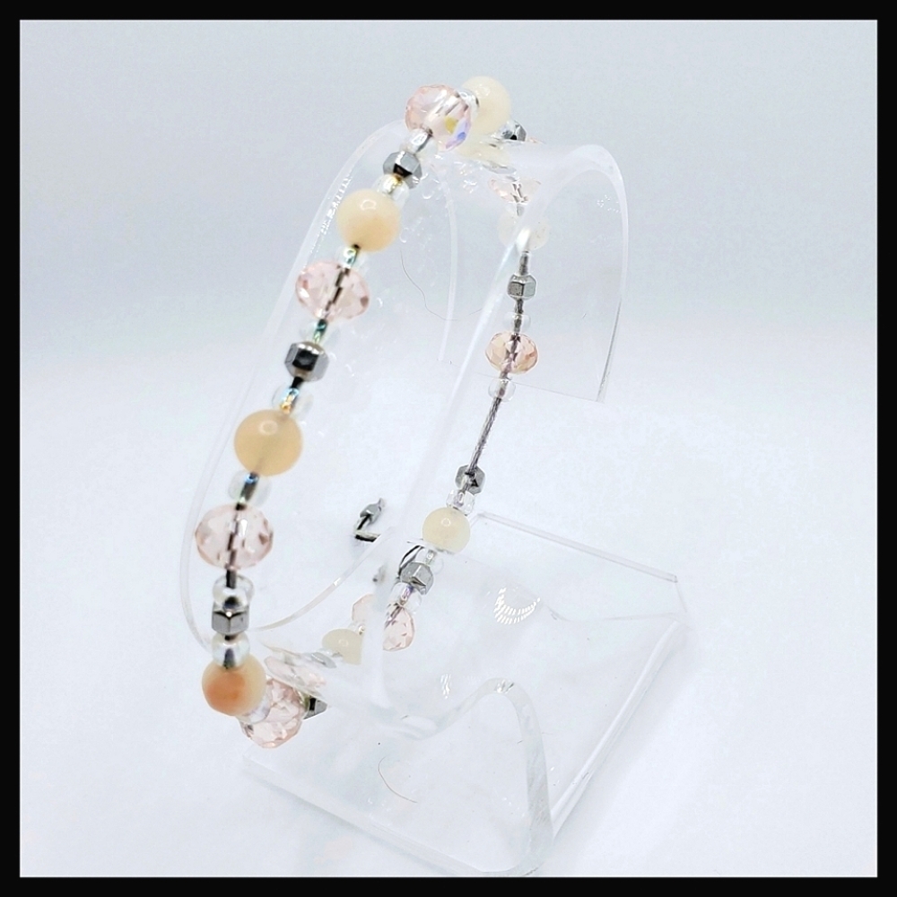 Pink Opal and Silver Octagonal Beaded Bracelet